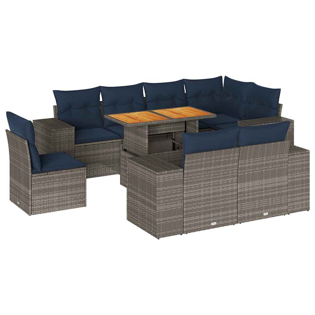 sofasæt til haven 9 dele med hynder polyrattan grå