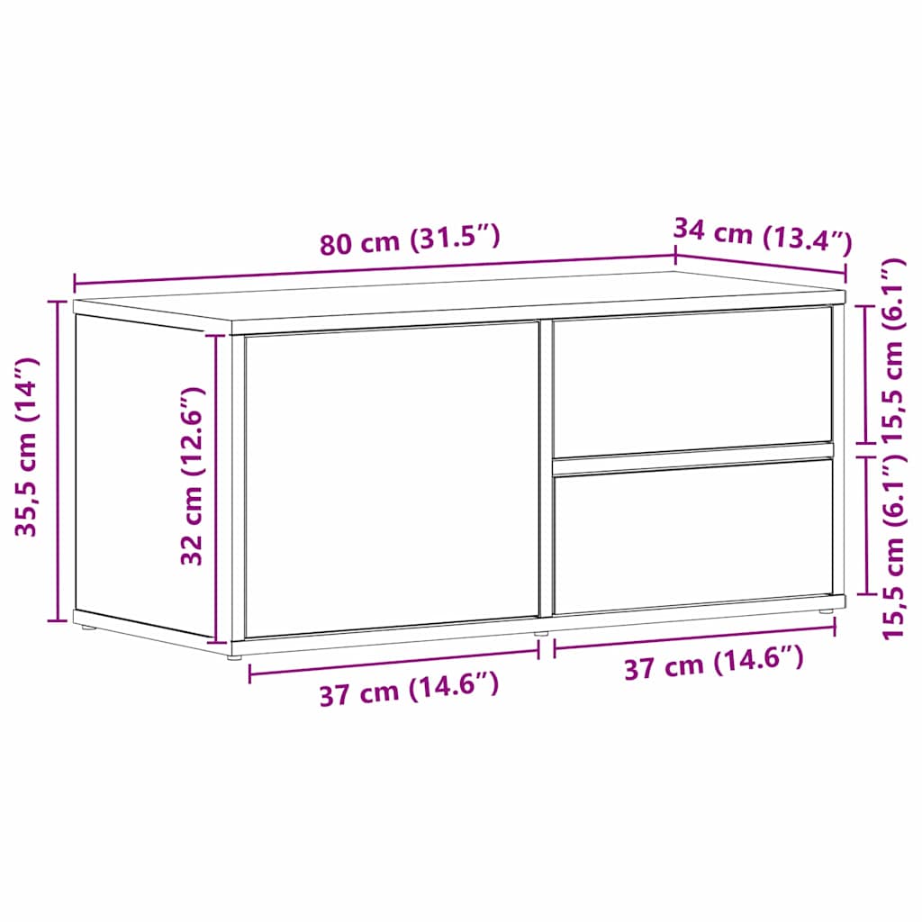 TV-bord med skuffe Sort 80 x 34 x 35.5 cm Konstrueret træ