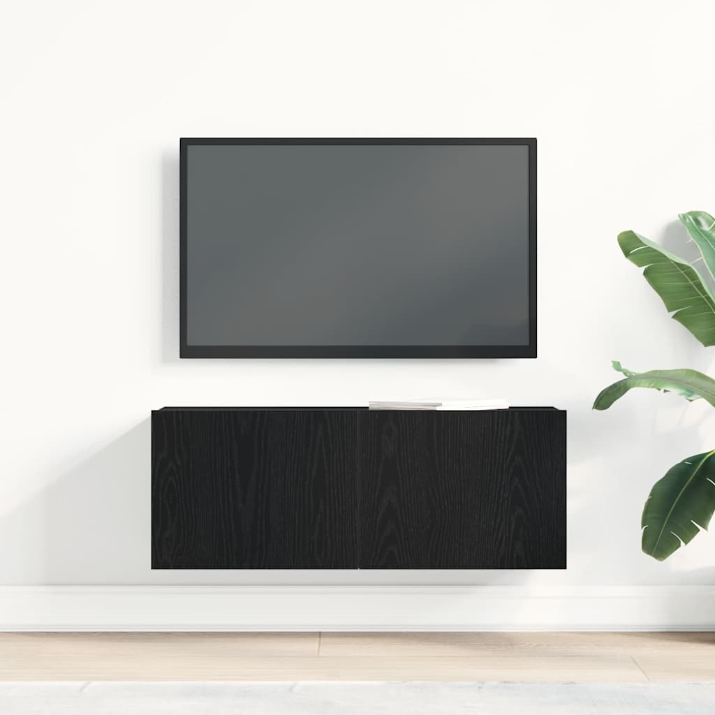 TV skabe Vægmonteret Sort eg 80 x 30 x 30 cm Konstrueret træ