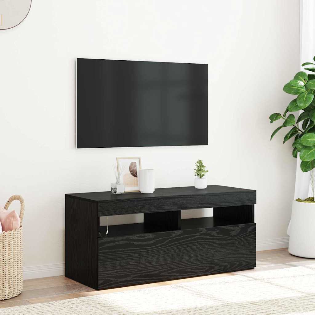 TV-skab Sort 90 x 35 x 40 cm Konstrueret træ