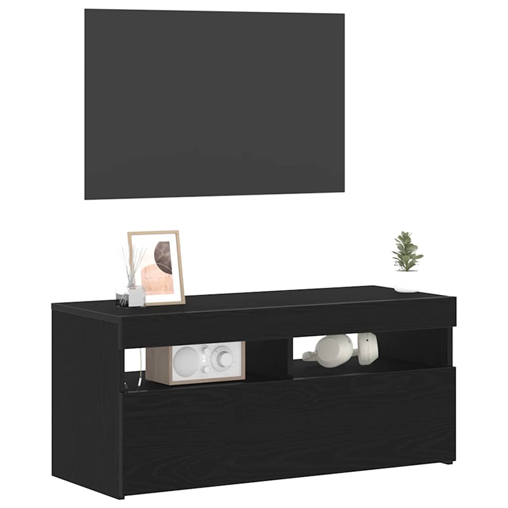 TV-skab Sort 90 x 35 x 40 cm Konstrueret træ