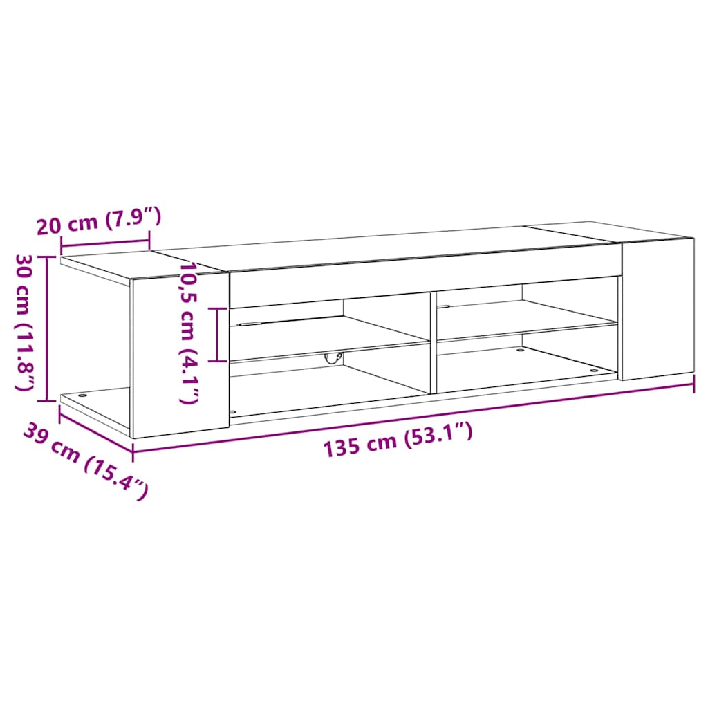 TV-skab Sort 135 x 39 x 30 cm Konstrueret træ