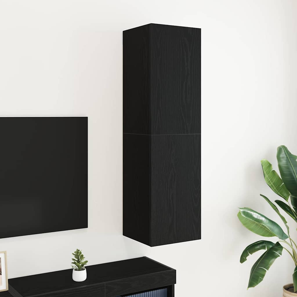 Væghængt TV Skab Sort eg 30.5 x 30 x 110 cm Konstrueret træ