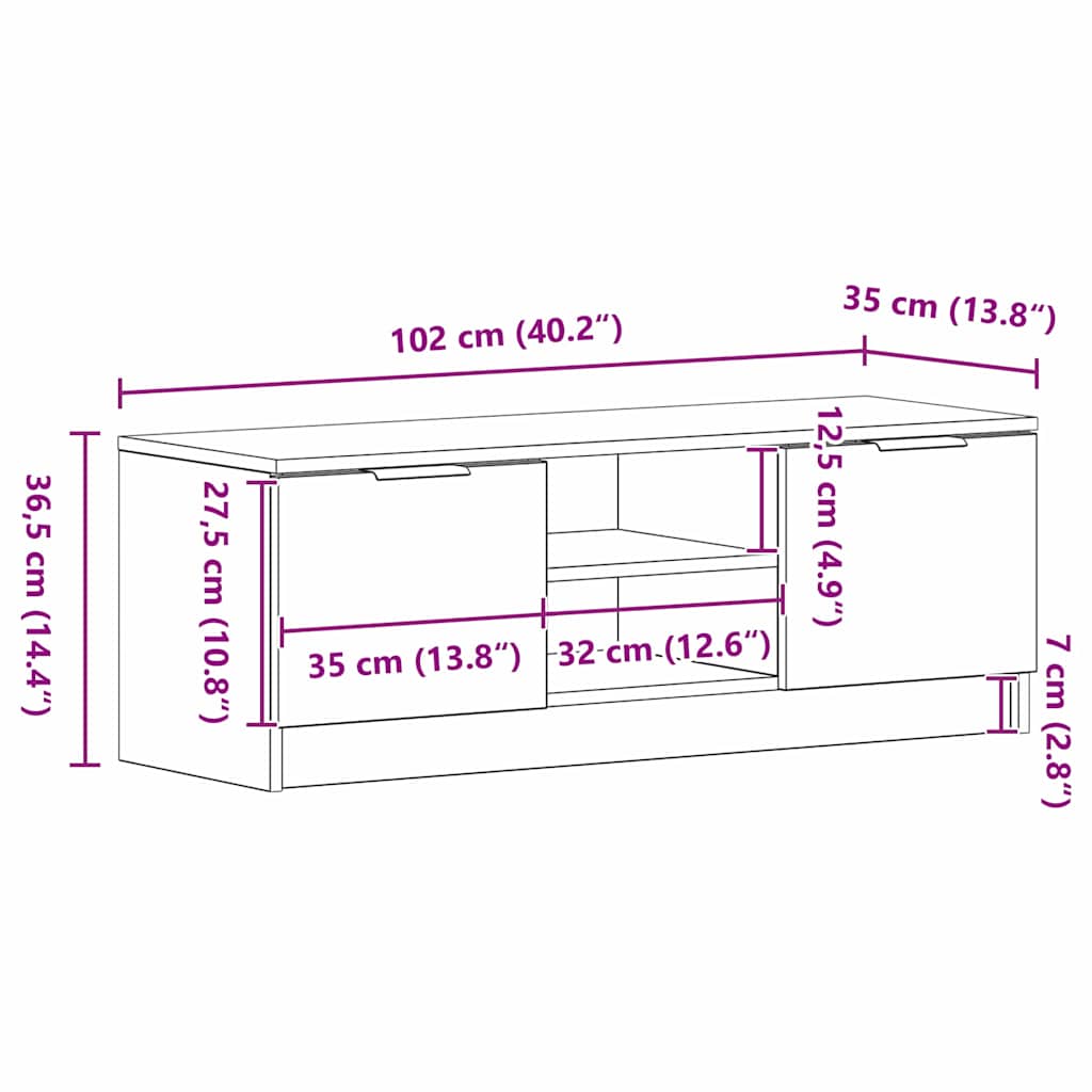 TV-skab Sort 102 x 35 x 36.5 cm Konstrueret træ