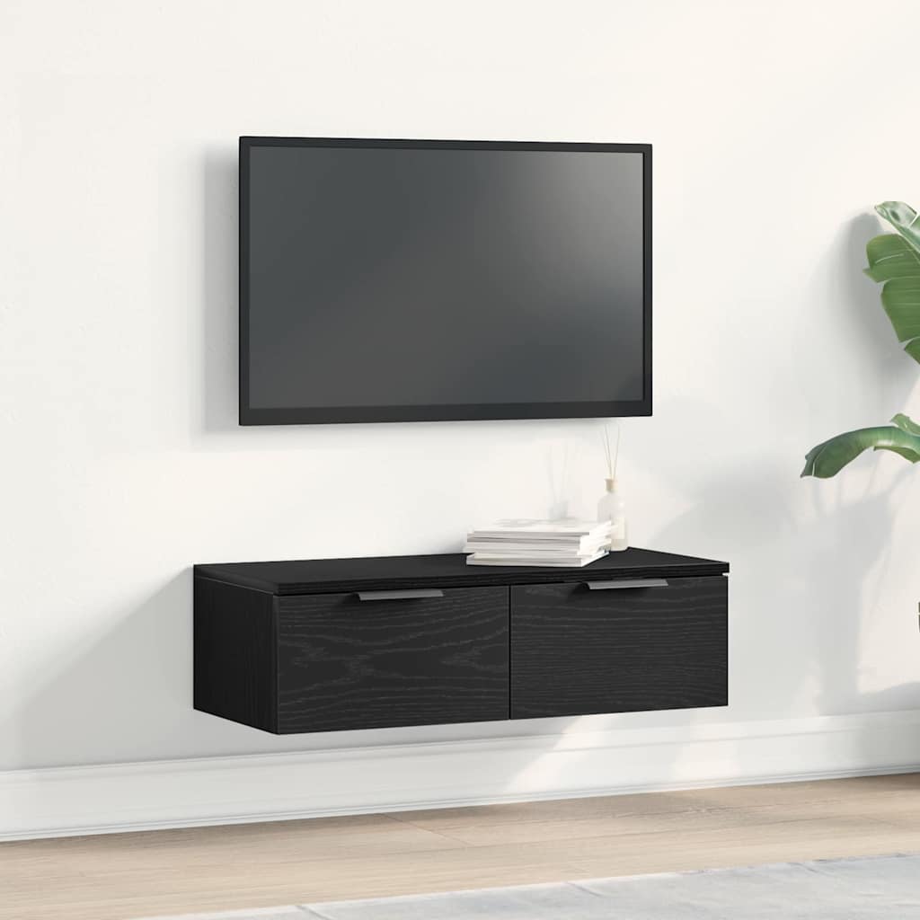 Vægskab med skuffe Sort eg 68 x 30 x 20 cm Konstrueret træ