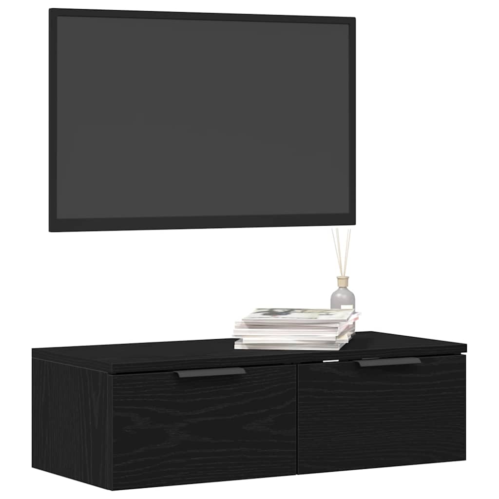Vægskab med skuffe Sort eg 68 x 30 x 20 cm Konstrueret træ