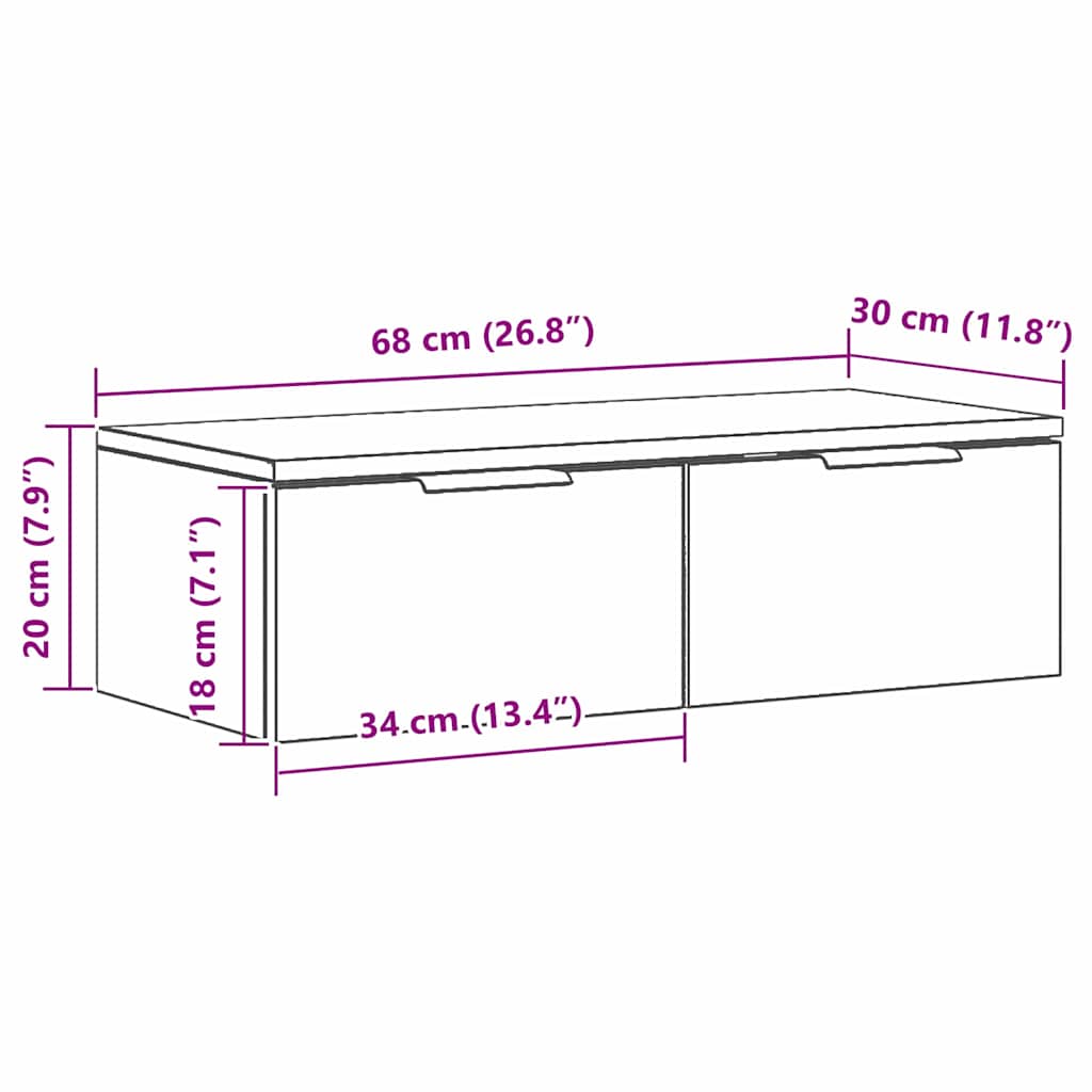 Vægskab med skuffe Sort eg 68 x 30 x 20 cm Konstrueret træ