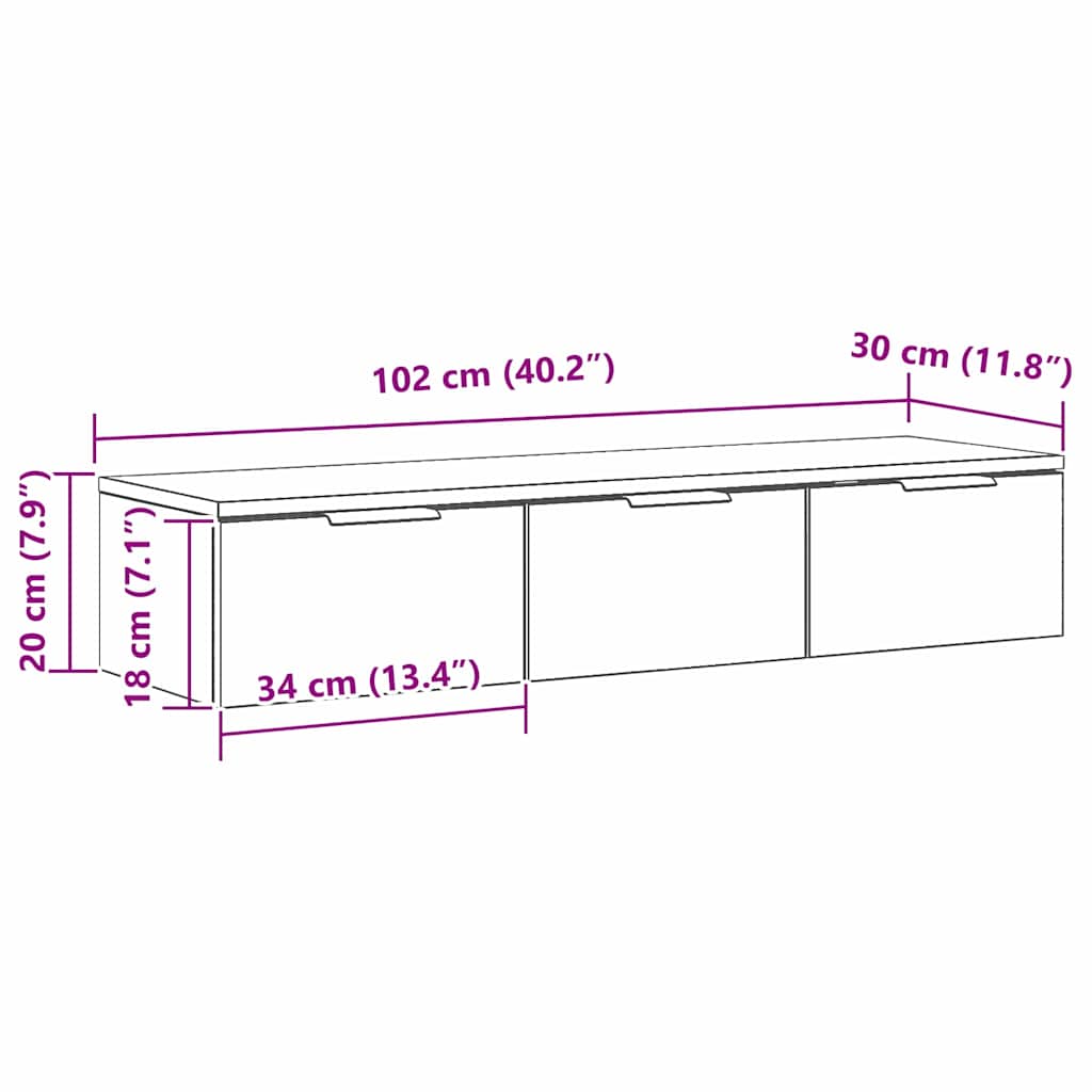 Vægskab med skuffe Sort eg 102 x 30 x 20 cm Konstrueret træ