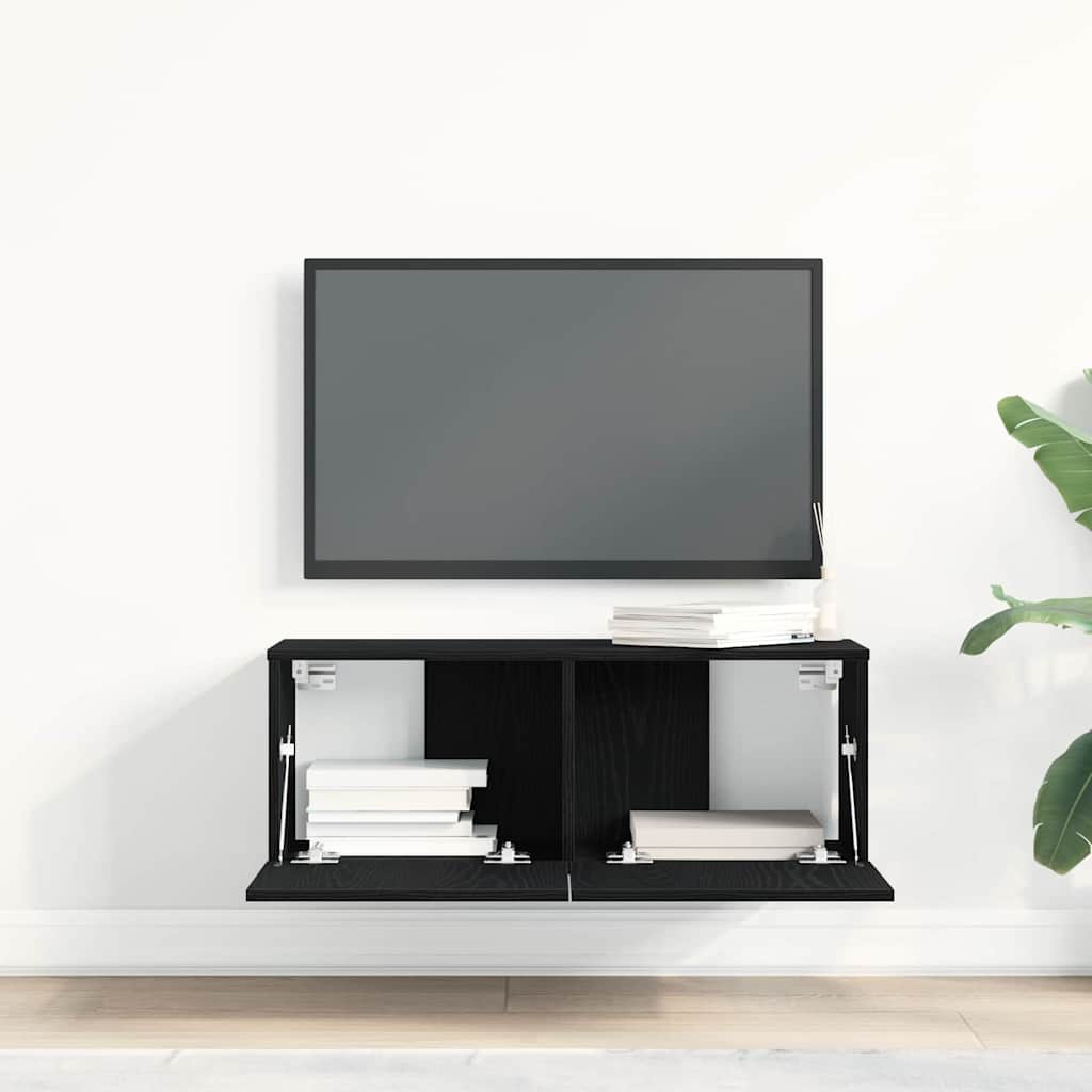 TV skabe 2 pcs Sort eg 80 x 30 x 30 cm Konstrueret træ