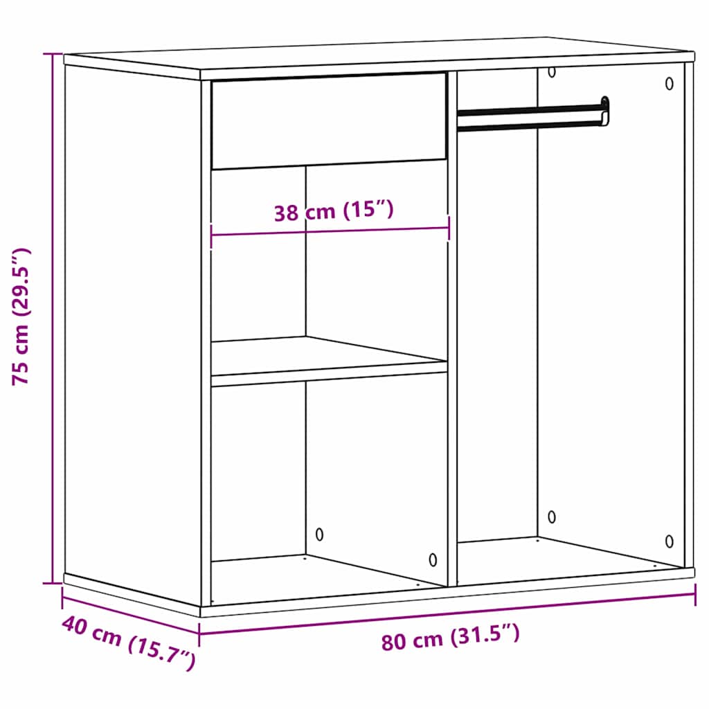 Kosmetikskab med skuffe Sort eg 80 x 40 x 75 cm Konstrueret træ