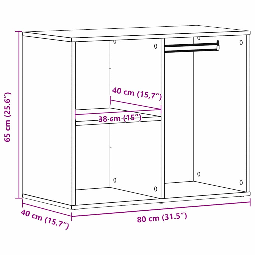 Kosmetikskab med hylde Sort eg 80 x 40 x 65 cm Konstrueret træ