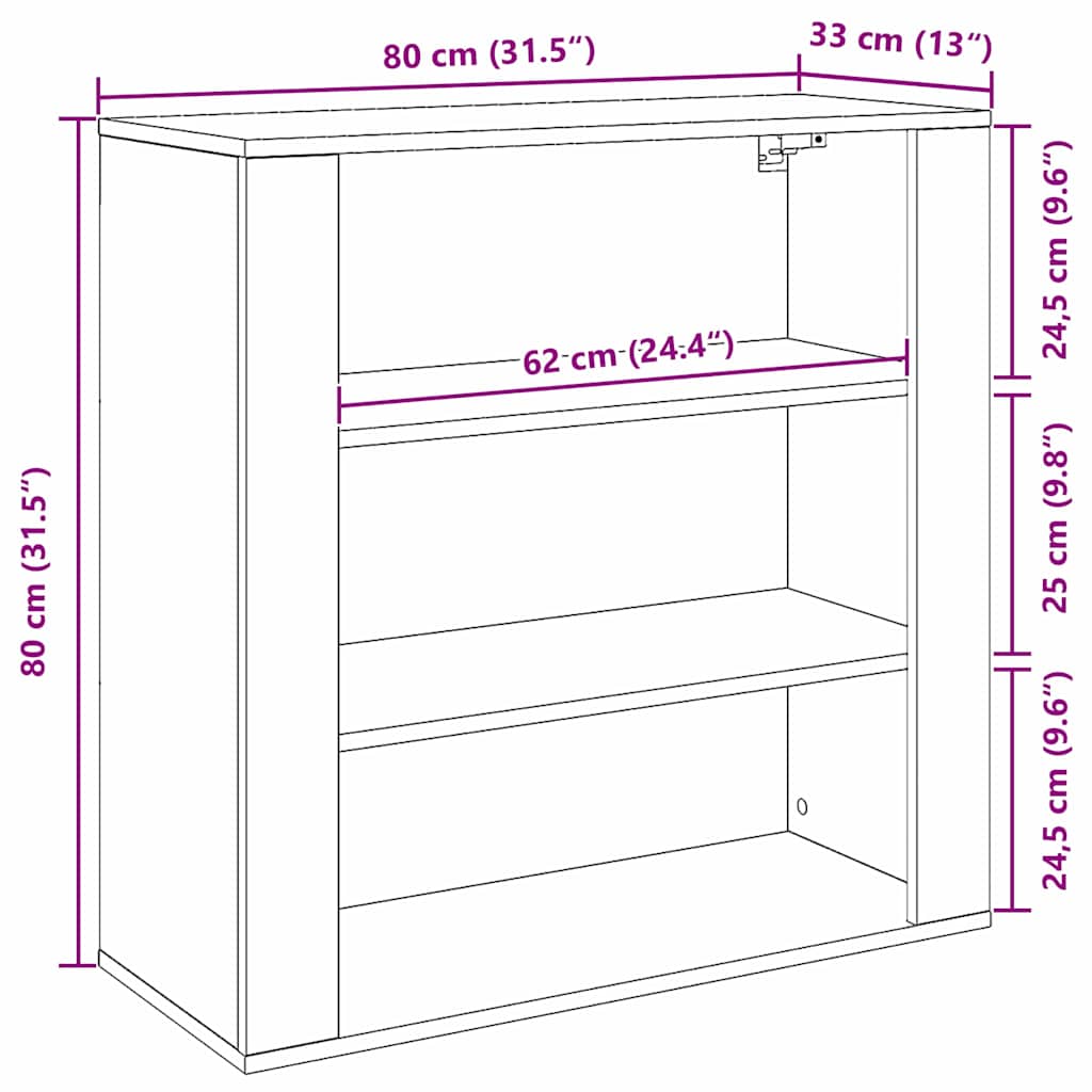Vægskab med hylde Sort eg 80 x 33 x 80 cm Konstrueret træ