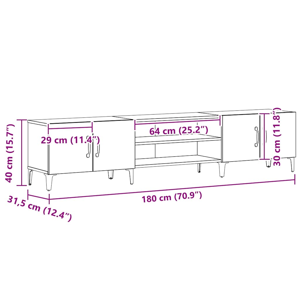TV-skab Sort eg 180 x 31.5 x 40 cm Konstrueret træ