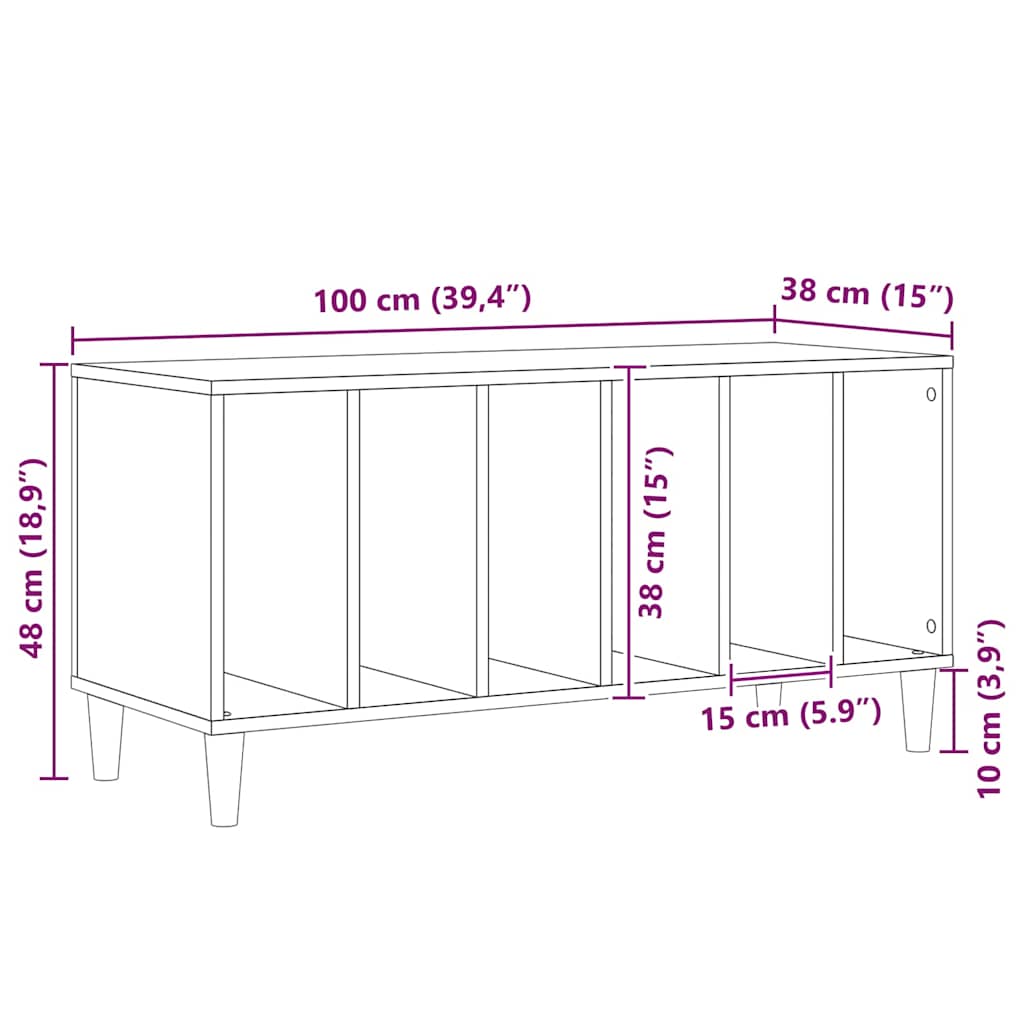 Pladeskab med hylde Sort eg 100 x 38 x 48 cm Konstrueret træ