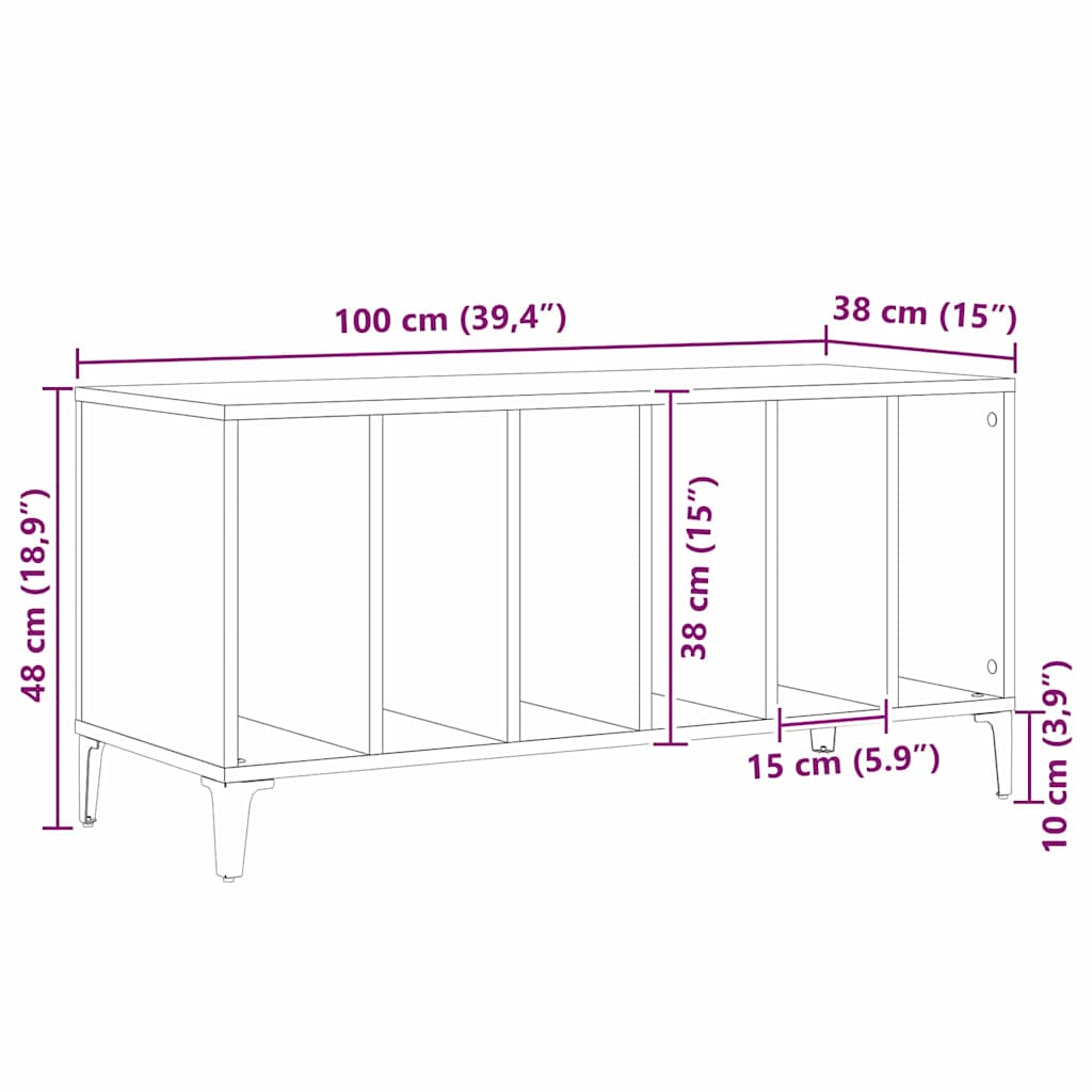 Pladeskab med hylde Sort eg 100 x 38 x 48 cm Konstrueret træ
