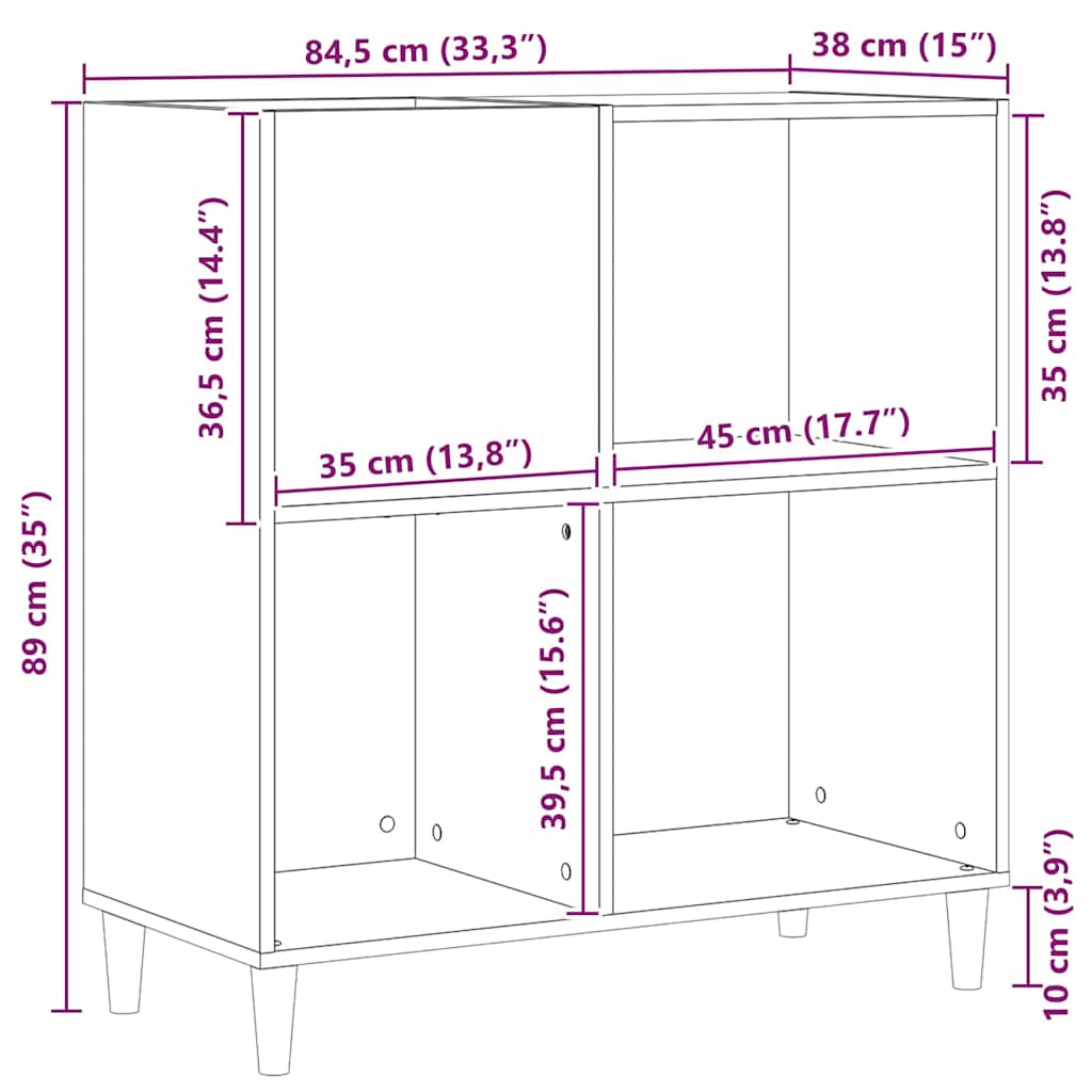 Pladeskab med hylde Sort eg 84.5 x 38 x 89 cm Konstrueret træ