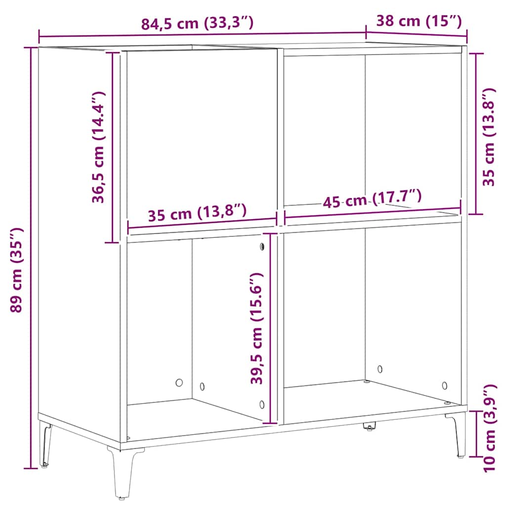 Pladeskab med hylde Sort eg 84.5 x 38 x 89 cm Konstrueret træ