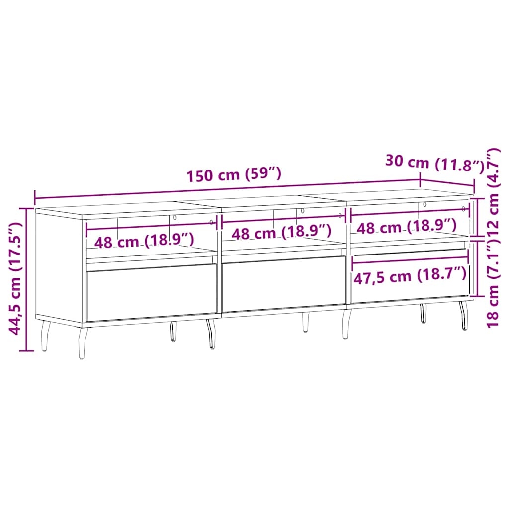 TV-skab Sort eg 150 x 30 x 44.5 cm Konstrueret træ