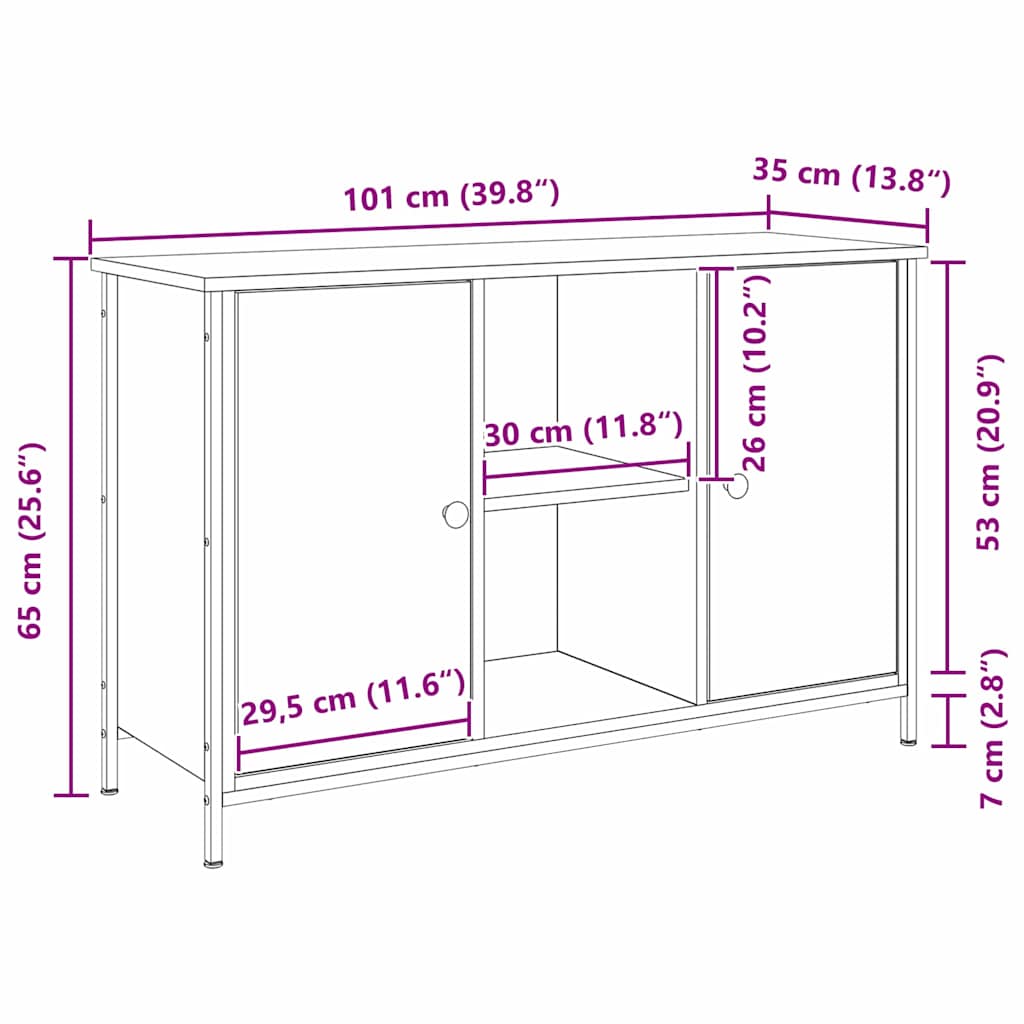 TV-skab Sort eg 101 x 35 x 65 cm Konstrueret træ