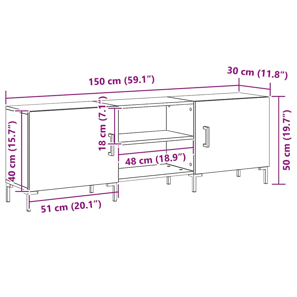 TV-skab Sort eg 150 x 30 x 50 cm Konstrueret træ