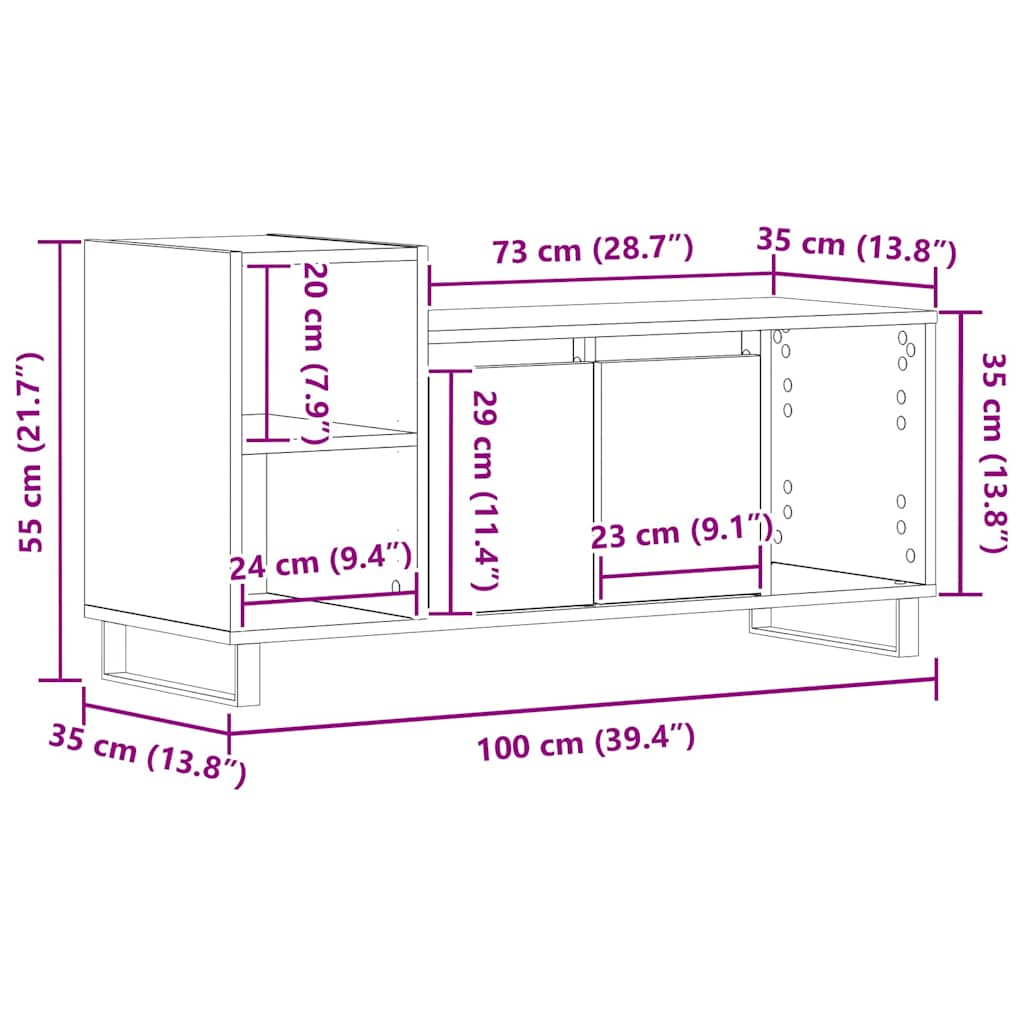 TV-skab Sort eg 100 x 35 x 55 cm Konstrueret træ