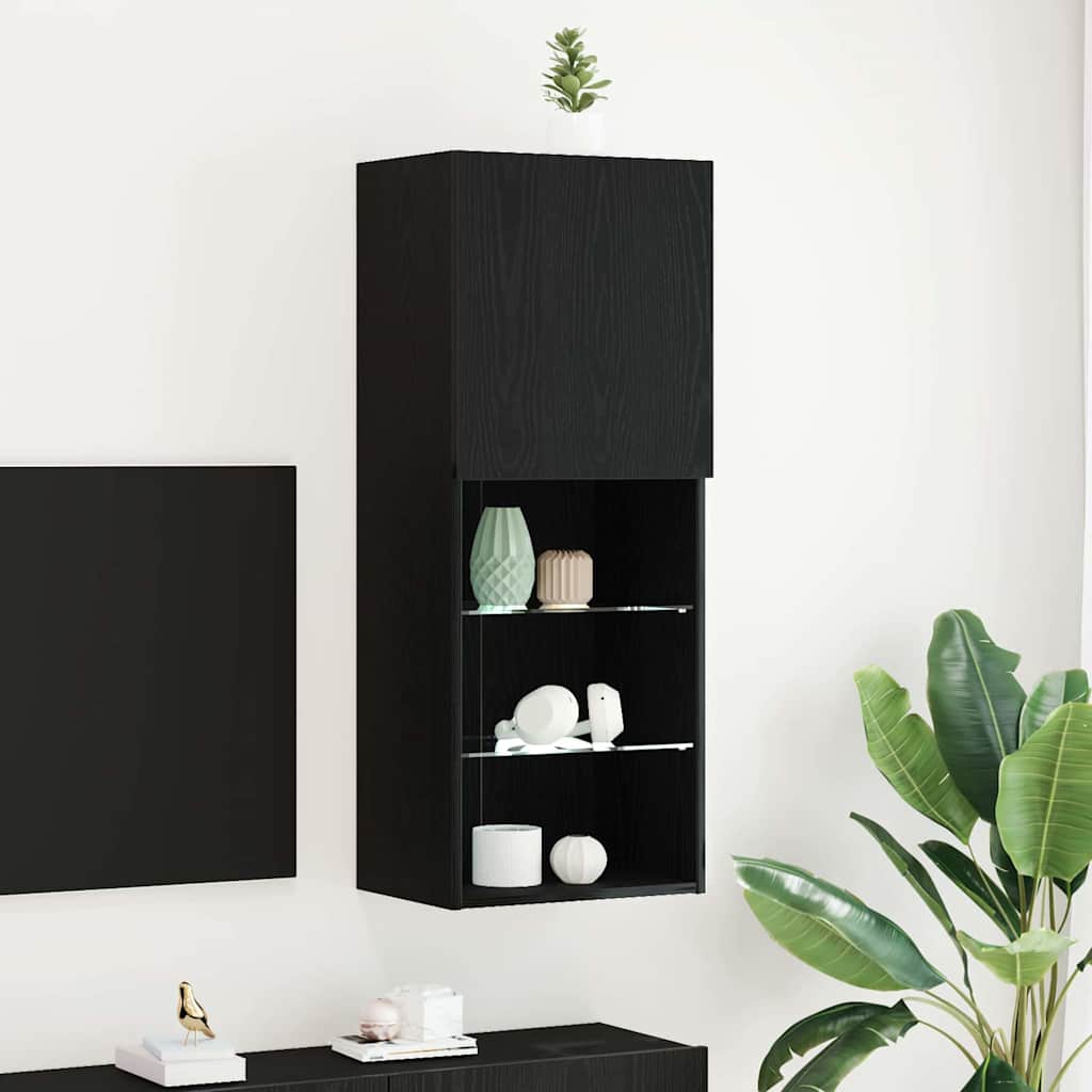 TV-skab Vægmonteret Sort eg 40.5 x 30 x 102 cm Konstrueret træ