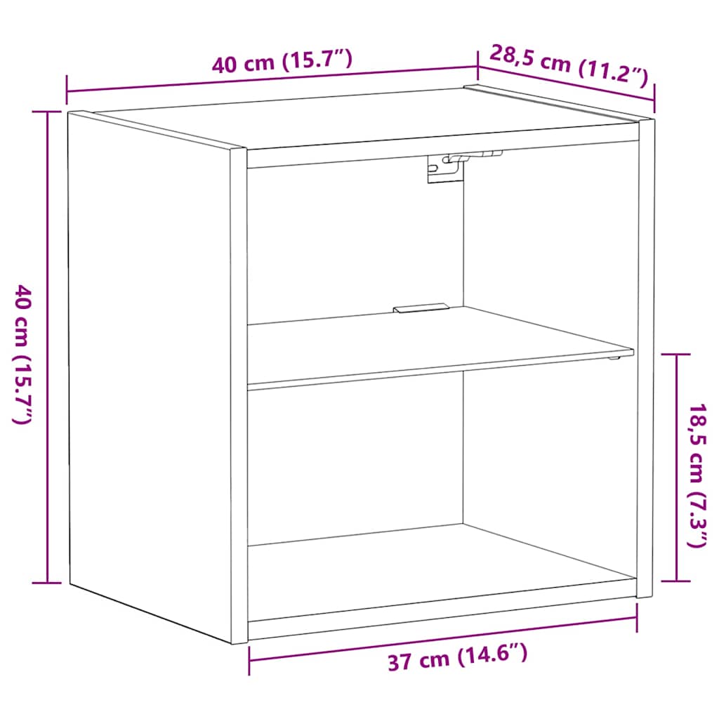 Svævende hylde med hylde Sort 40 x 28.5 x 40 cm Konstrueret træ