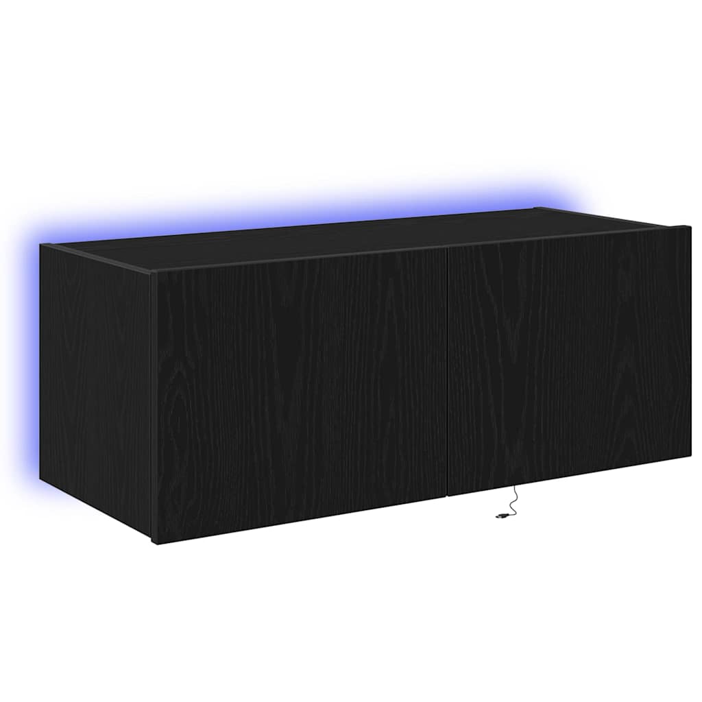 TV vægskab Vægmonteret Sort eg 80 x 35 x 31 cm Konstrueret træ
