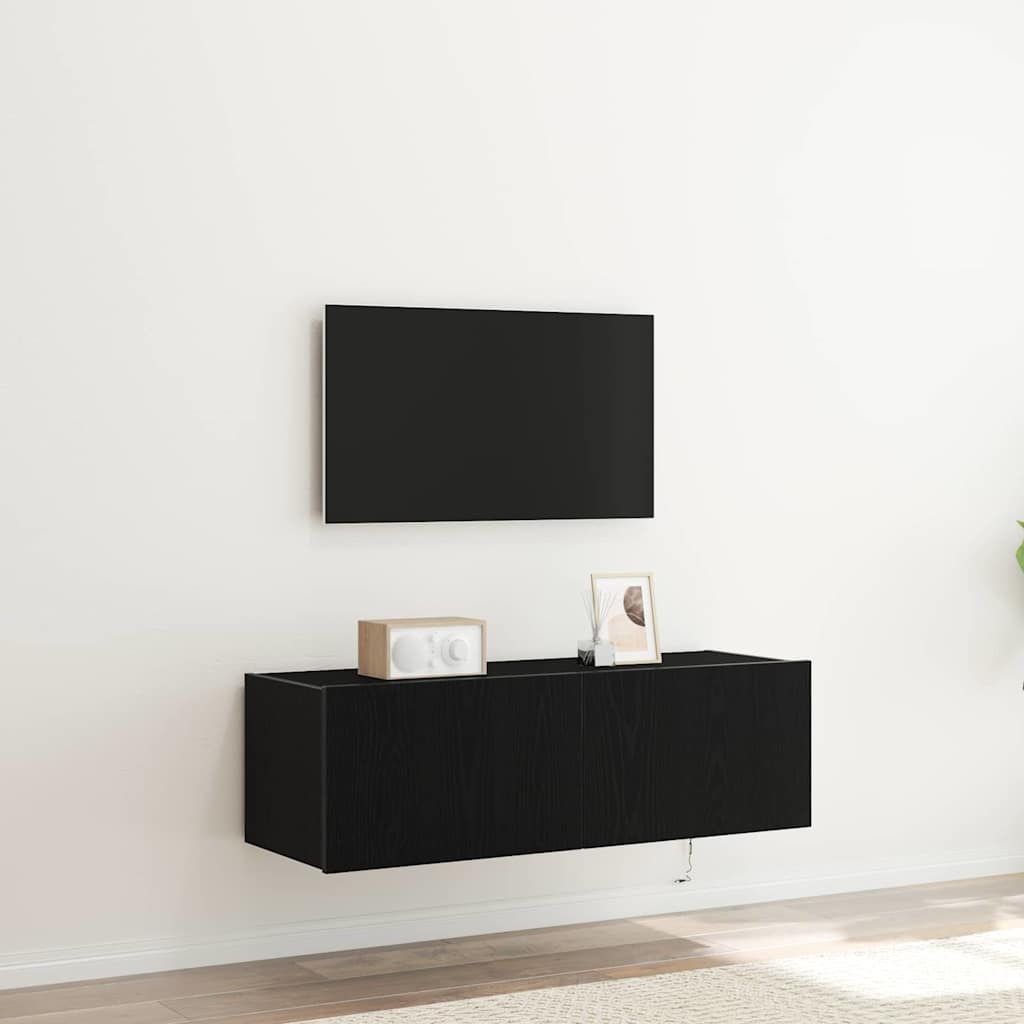 TV vægskab Vægmonteret Sort eg 100 x 35 x 31 cm Konstrueret træ