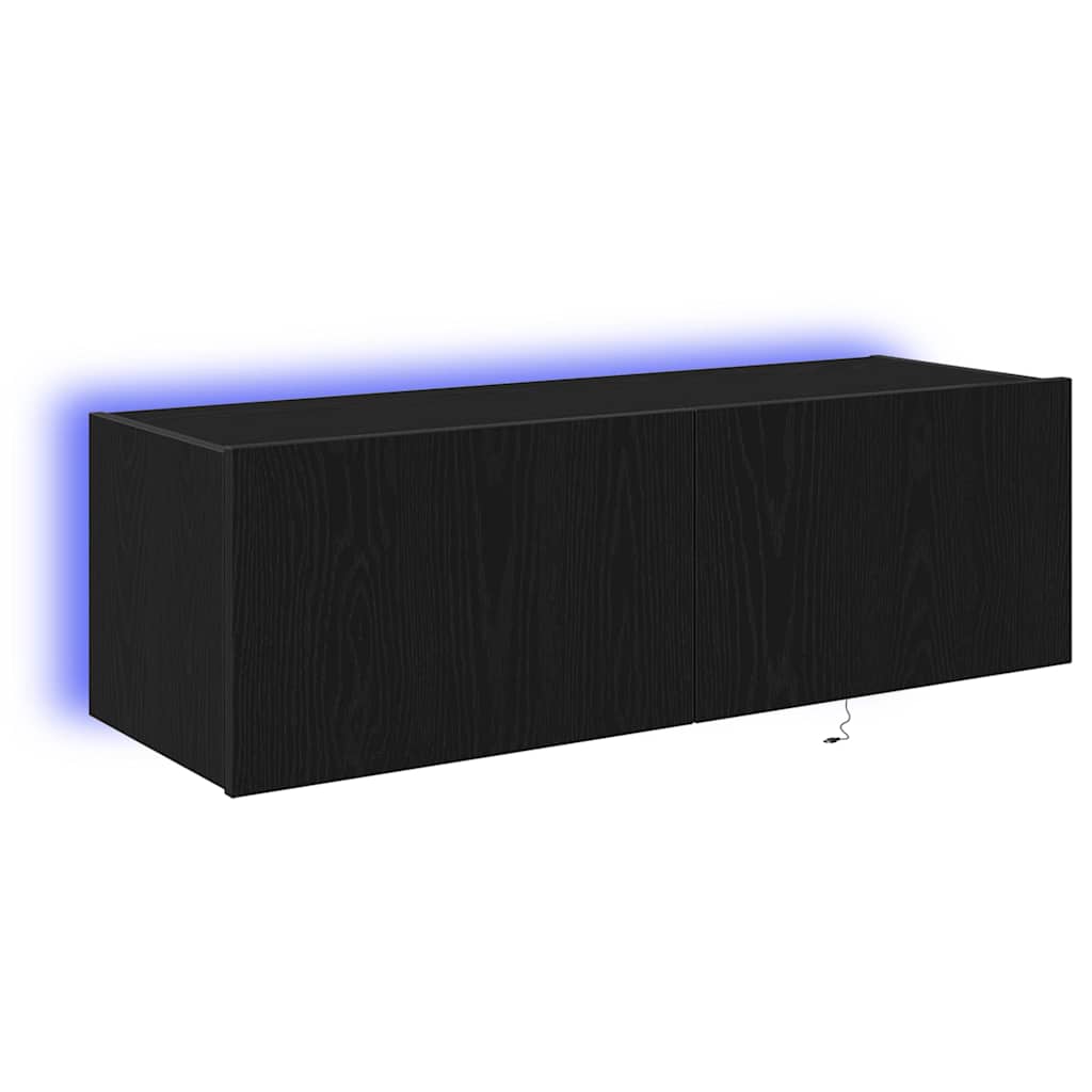 TV vægskab Vægmonteret Sort eg 100 x 35 x 31 cm Konstrueret træ