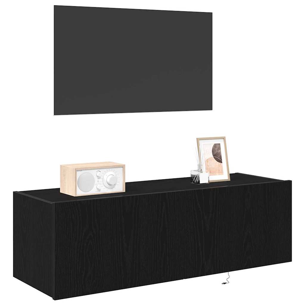 TV vægskab Vægmonteret Sort eg 100 x 35 x 31 cm Konstrueret træ