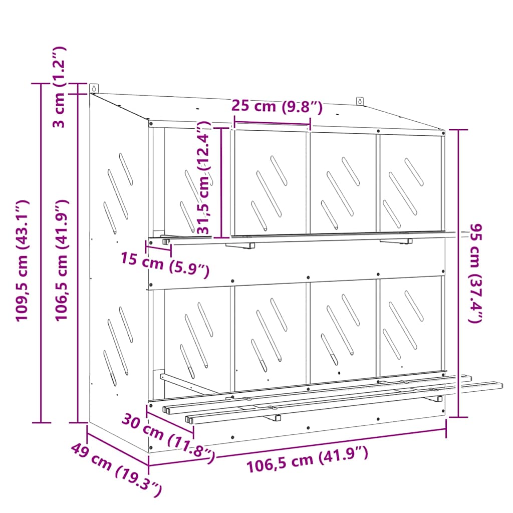 redekasse til høns med 8 rum galvaniseret sølvmetal