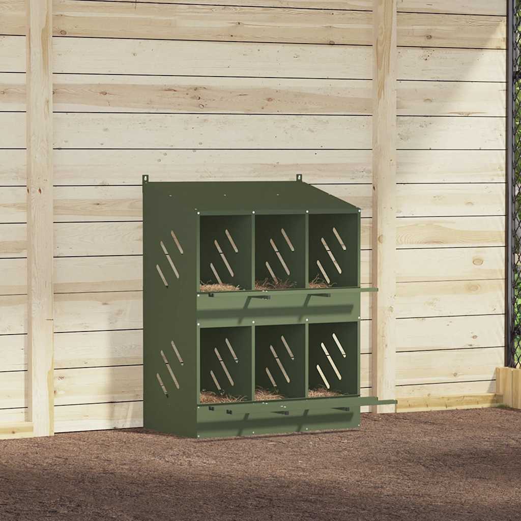 redekasse til høns med 6 rum metal olivengrøn