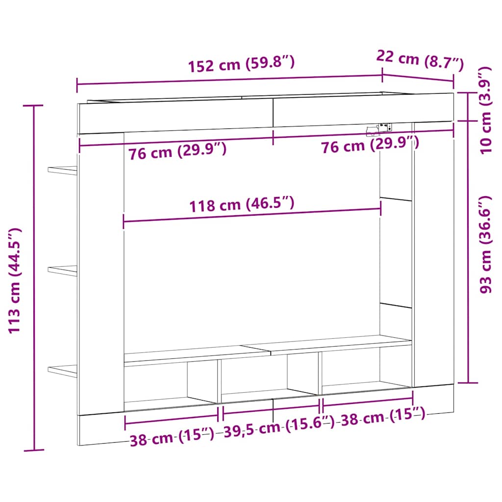 TV-skab Gammelt træ 152 x 22 x 113 cm Konstrueret træ