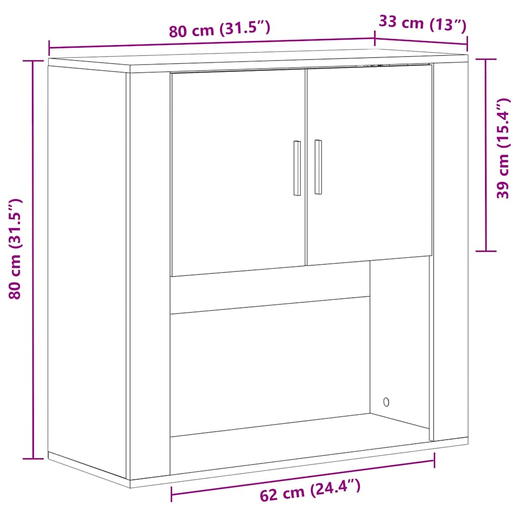 Vægskab med hylde Sort eg 80 x 33 x 80 cm Konstrueret træ