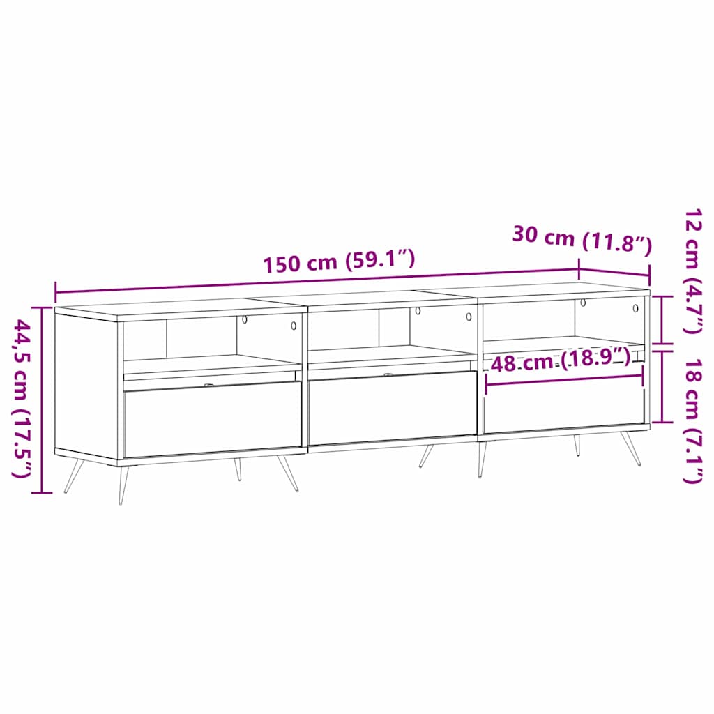 TV-skab Sort eg 150 x 30 x 44.5 cm Konstrueret træ