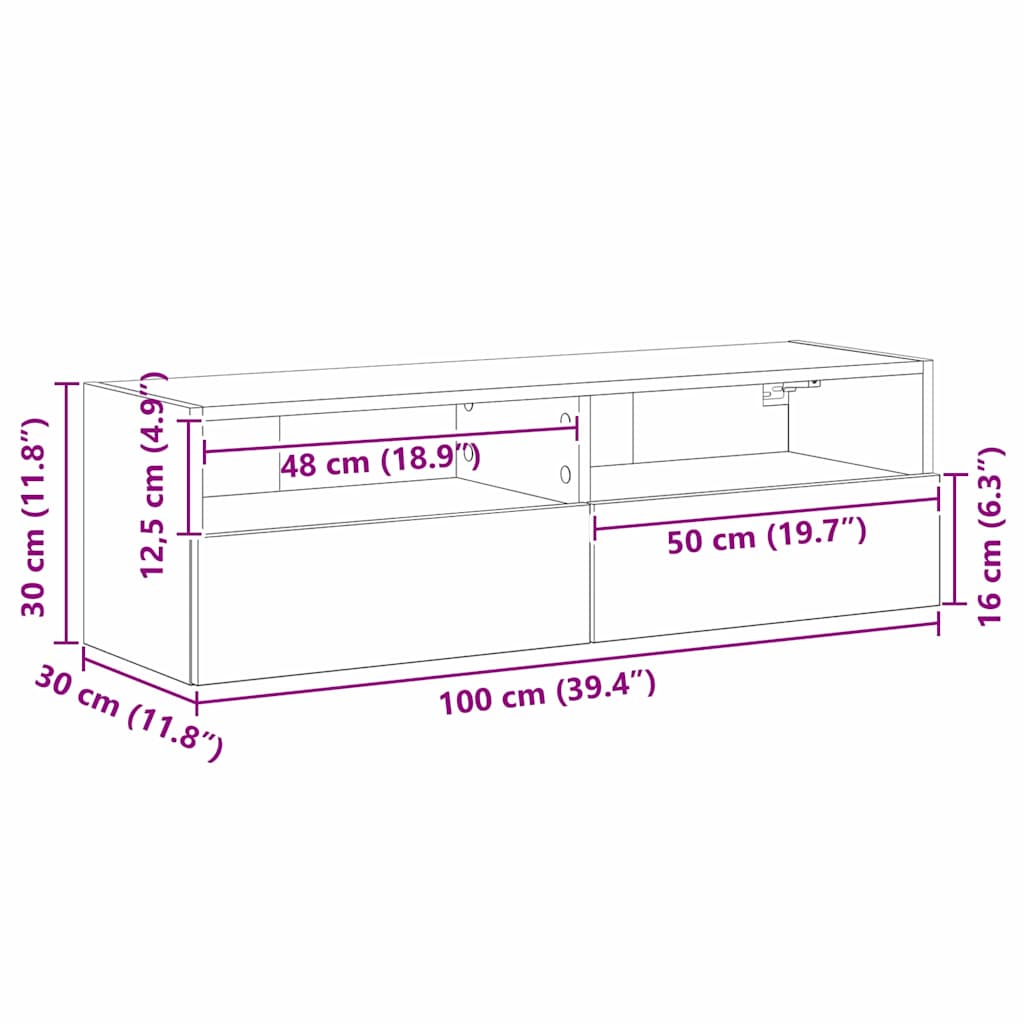TV vægskab artisan eg 100 x 30 x 30 cm Konstrueret træ