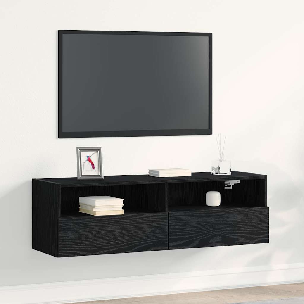 TV vægskab Vægmonteret Sort eg 100 x 30 x 30 cm Konstrueret træ