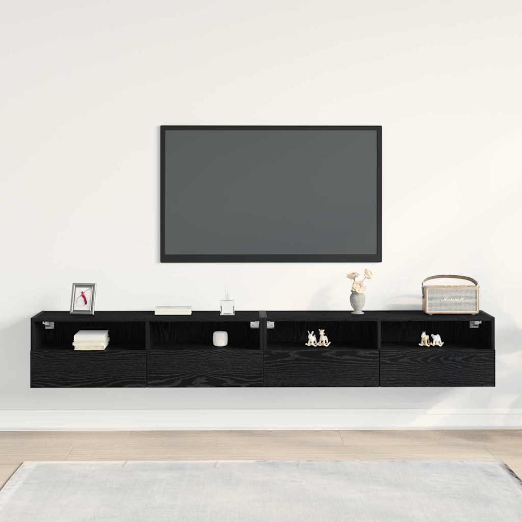 TV vægskab 2 pcs Sort eg 100 x 30 x 30 cm Konstrueret træ