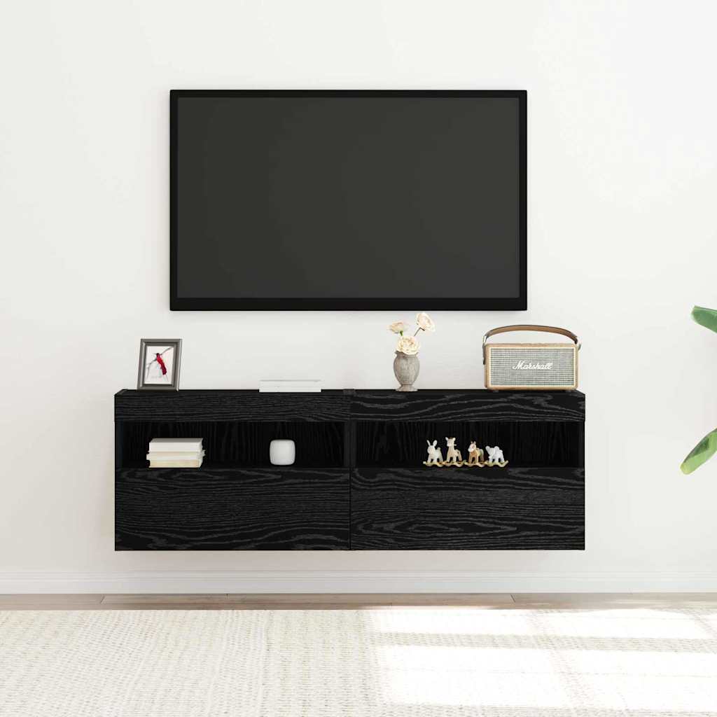 TV vægskab Vægmonteret Sort eg 60 x 30 x 40 cm Konstrueret træ