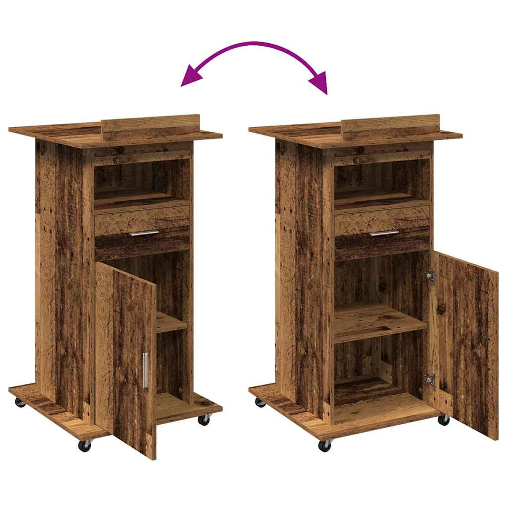 Podium med skuffe Gammelt træ 55 x 55 x 107 cm Konstrueret træ