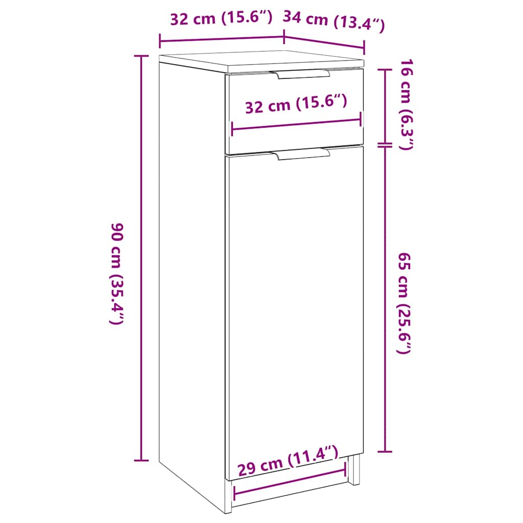 Badeværelsesskab Sort eg 32 x 34 x 90 cm Konstrueret træ