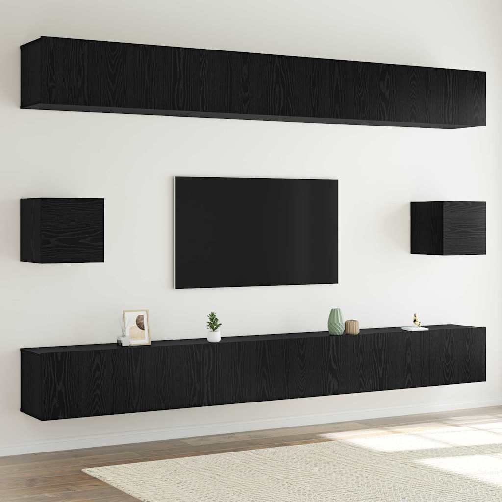 TV-møbelsæt 8 pcs Sort eg 100 x 30 x 30 cm Konstrueret træ