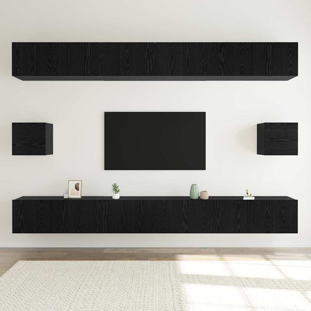 TV-møbelsæt 8 pcs Sort eg 100 x 30 x 30 cm Konstrueret træ