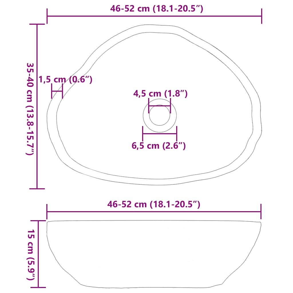 Vask Lysegrå (46-52) x (35-40) x 15 cm Flodsten