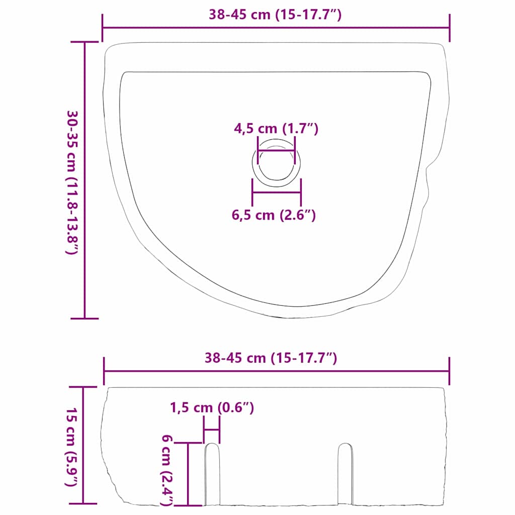 Væghængt Basin Grå (38-45) x (30-35) x 15 cm Flodsten
