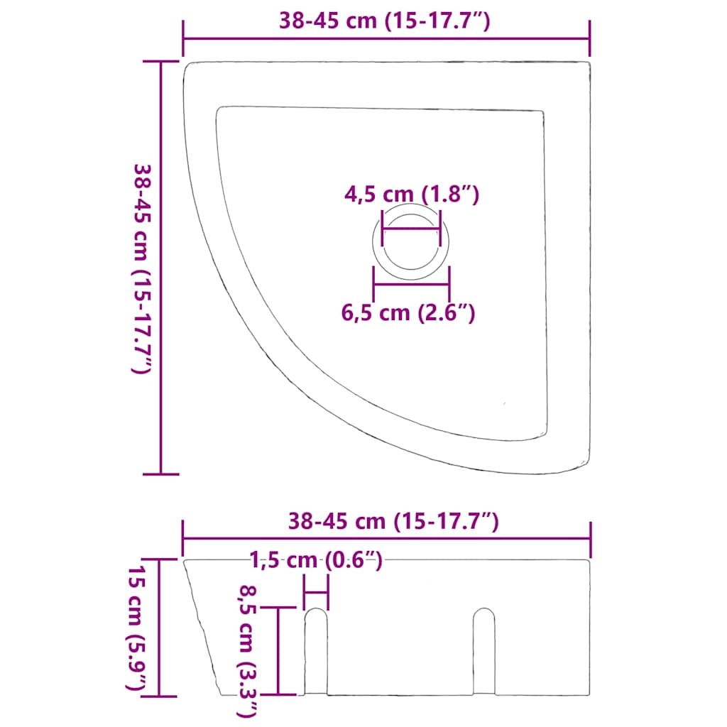 Vægmonteret Hjørnevask Grå (38-45) x (38-45) x 12 cm Flodsten