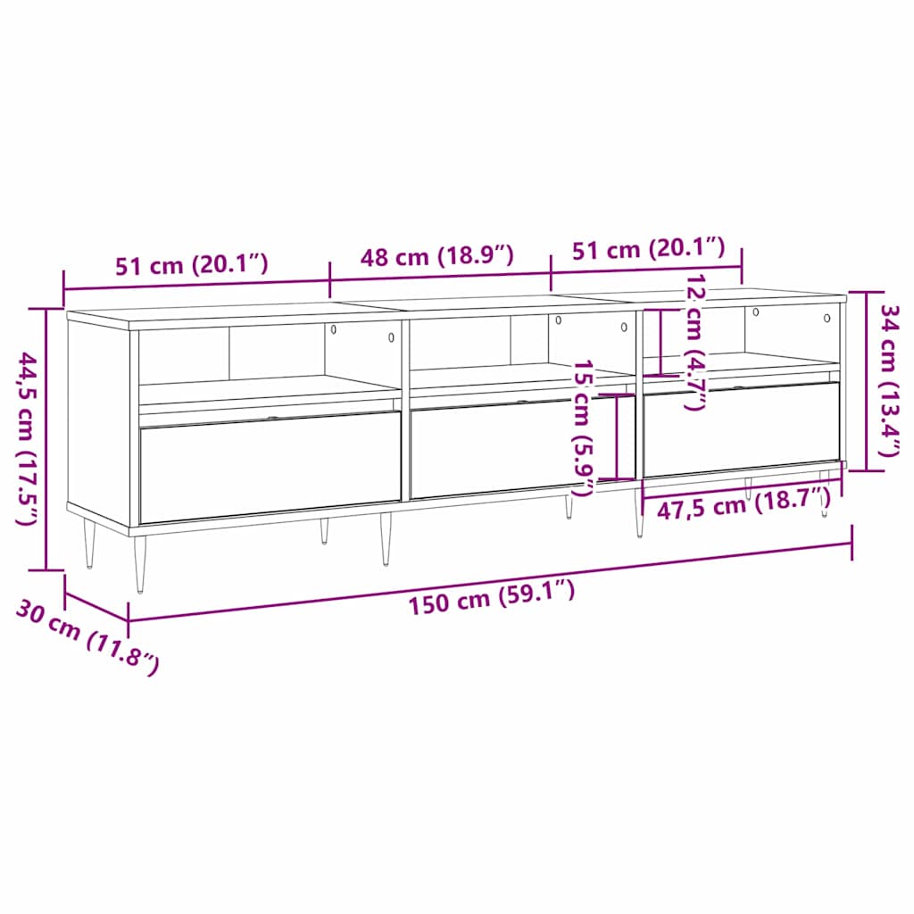 TV-skab Gammelt træ 150 x 30 x 44.5 cm Konstrueret træ