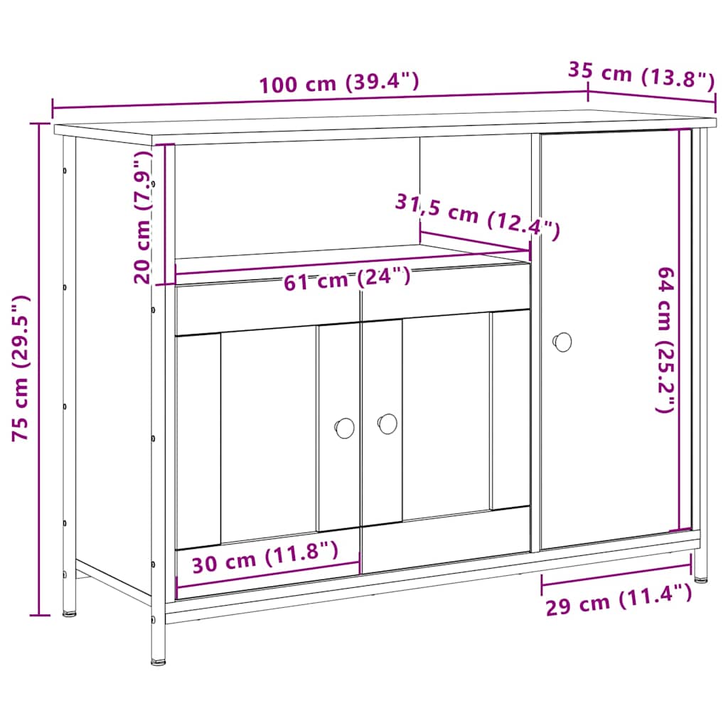 Sideboard Gammelt træ 100 x 35 x 75 cm Konstrueret træ