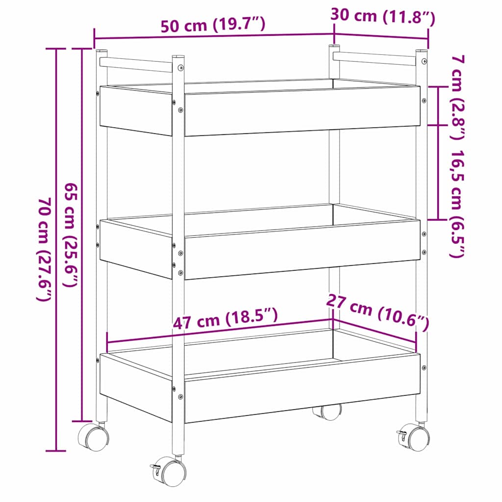Køkkenvogn Sort eg 50 x 30 x 70 cm Konstrueret træ